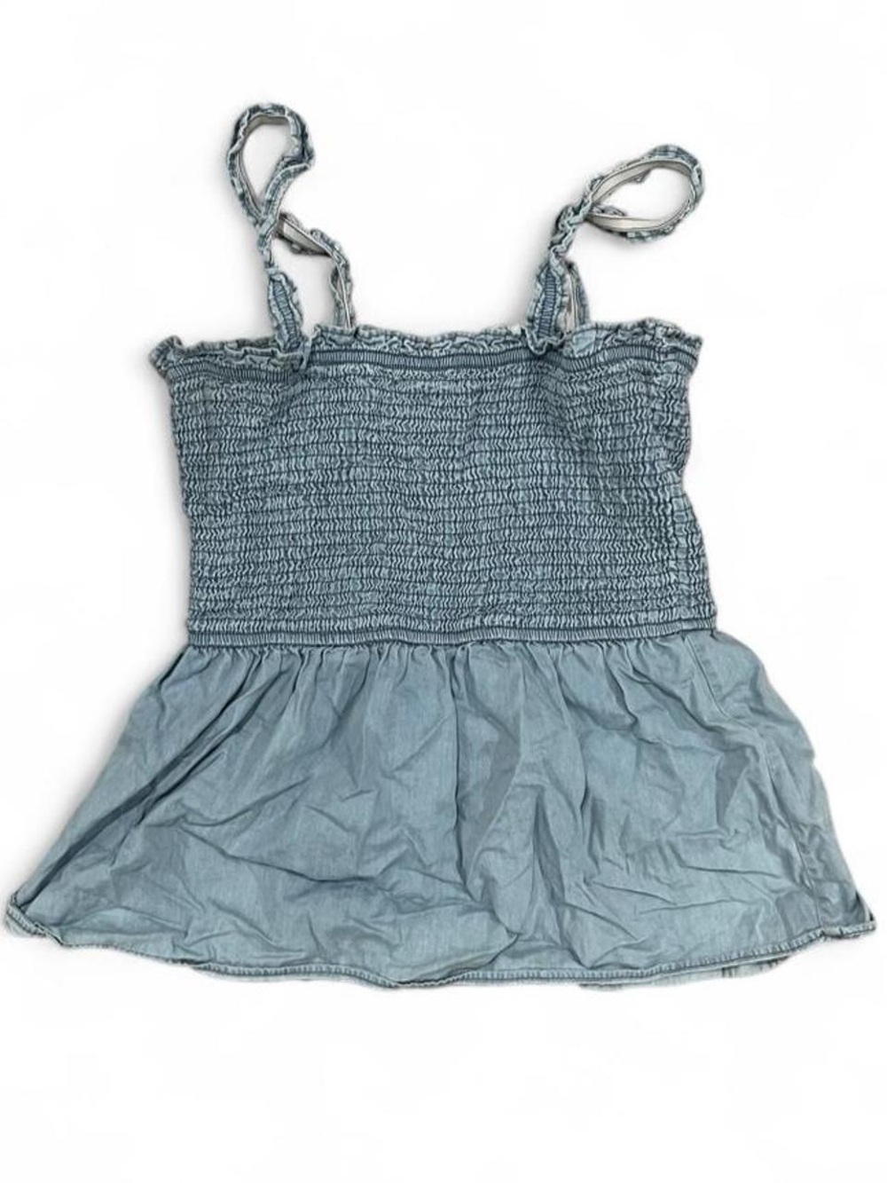 Smocked Spaghetti Strap Tank Top in Light Blue